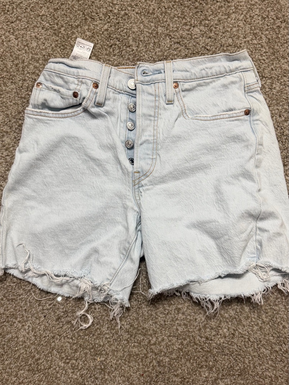 Levi's Light Wash Button-Fly Denim Shorts with Frayed Hem